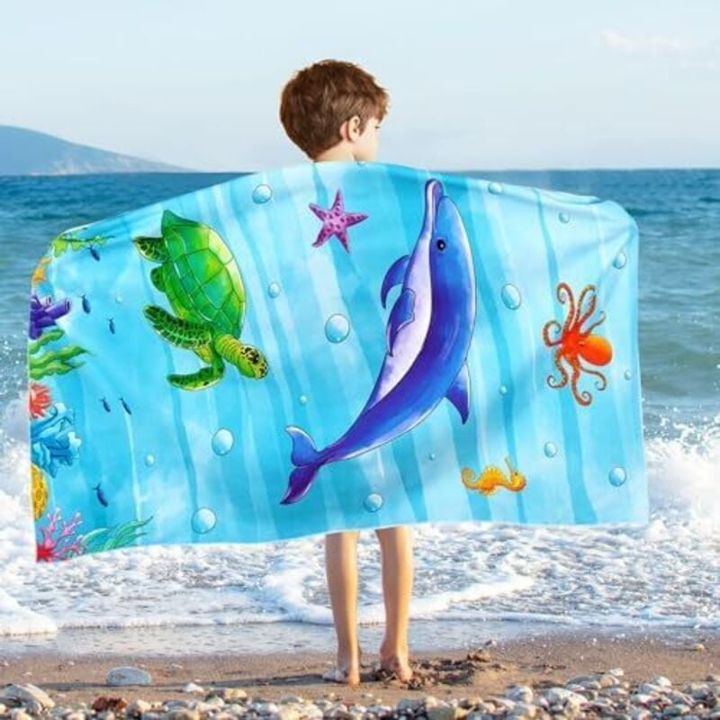 Csparkv - Kinder-Strandtuch – Ozean-Strandtuch, 70 x 150 cm, weiches, saugfähiges Polyester, Badetuch, Sport-/Pool-Badetuch für Jungen und Mädchen,