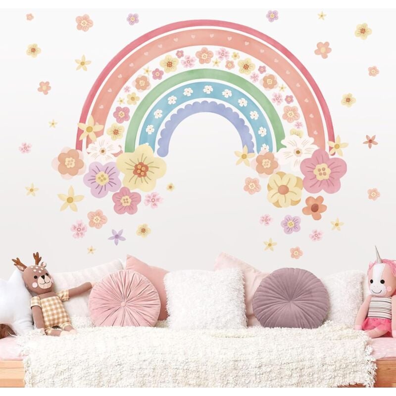 Csparkv - Regenbogen-Wandaufkleber, Wandtattoos, bunte Regenbogenblumen, Wandaufkleber für Mädchen, Kinderzimmer, Babyzimmer