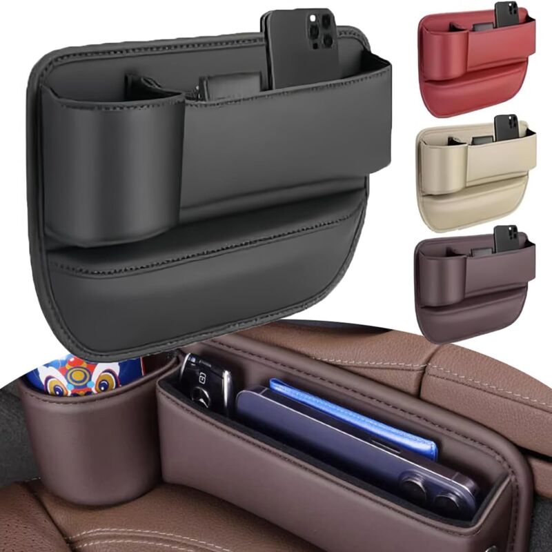 Starnearby Autositz-Seiten-Organizer, Autositz-Lücken-Aufbewahrungsbox, Auto-Aufbewahrungstasche mit Getränkehalter, vorderer Autositz-Organizer