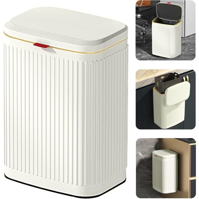 Cubo de basura colgante con tapa de acero inoxidable, contenedor de compost, cubo de basura de cocina interior montado en la pared para baño (2,1
