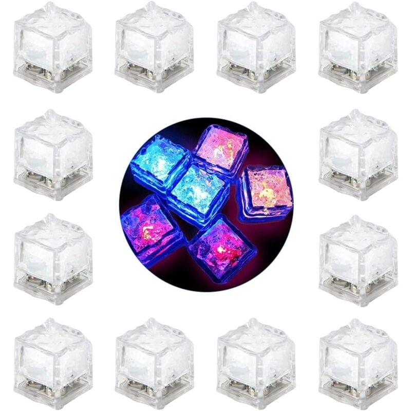 LED-Leuchteiswürfel, 12 Stück leuchtende Eiswürfel, bunte Eiswürfel für Party, Hochzeit, Club, Bar, Whisky, Dekoration