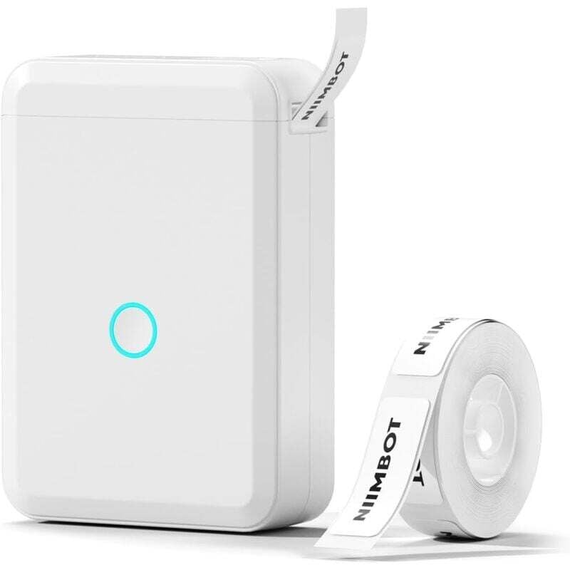 D110 Etikettendrucker mit 1 Etikettenrolle, tragbarer selbstklebender Etikettendrucker, Minidrucker für Zuhause, Büro und Schule