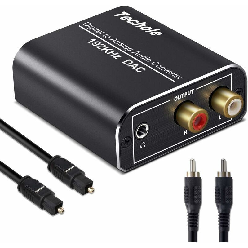 Soniatkia - Audio-DAC 192 kHz, Aluminium-DAC-Digital-Analog-Audio-Konverter, digitaler SPDIF-Toslink auf Stereo-L/R-RCA-Buchse 3,5 mm mit