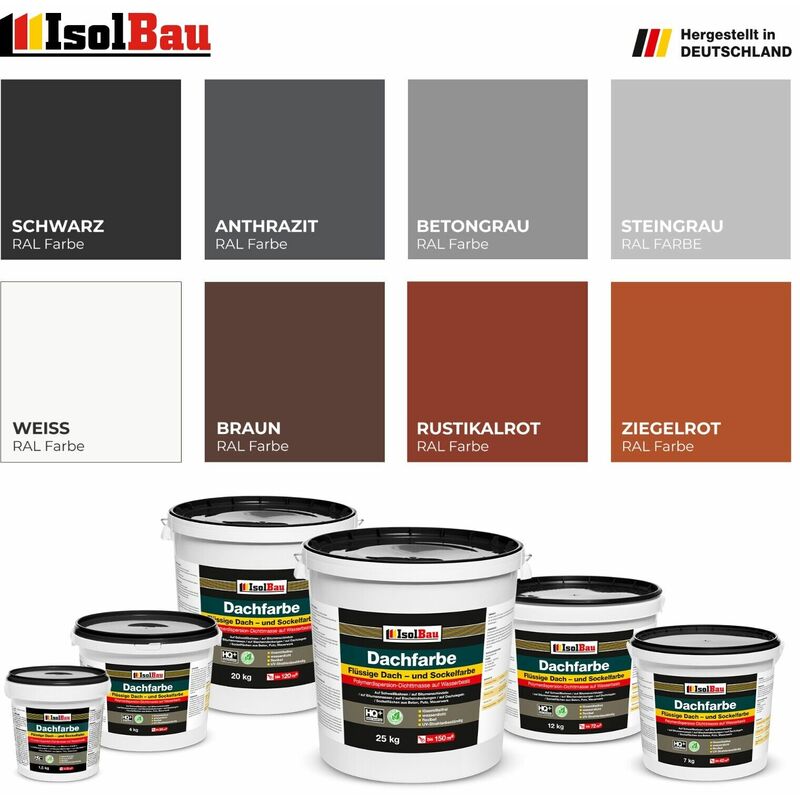 Isolbau - Dachfarbe 1,5kg - 25kg Sockelfarbe Dachlack Ziegelrot Anthrazit Steingrau Braun Farbe: Braun Menge: 1,5 kg - (8,06/kg)