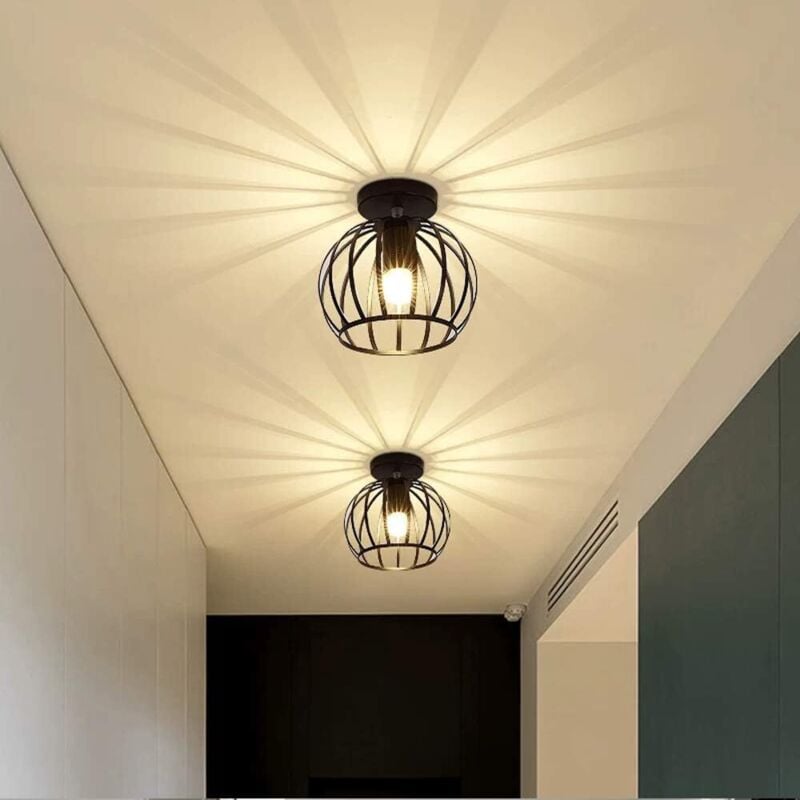 Dachgeschoss Deckenlampe Industrial Moderne Hänge-Leuchte Deckenlampe Metall E27 Leuchte für Wohnzimmer Schlafzimmer Badezimmer Schwarz 2PCS