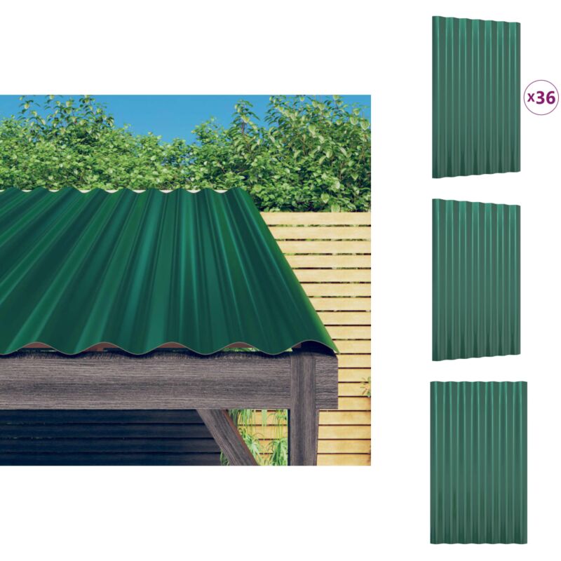 Dachschindeln & -pfannen - Living Dachpaneele 36 Stk. Pulverbeschichteter Stahl Grün 60x36 cm