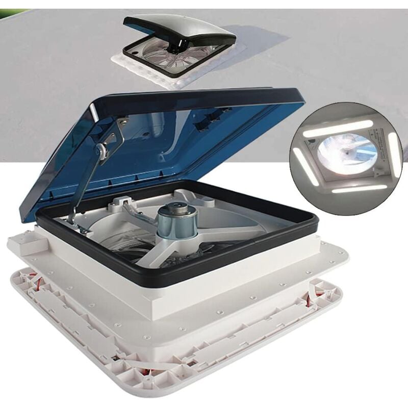 Dachventilator für Wohnwagen Dachventilator für Wohnwagen mit LED-Leuchten, Abgasventilator für Wohnwagen und Wohnmobile, 28 x 28cm, wasserdicht,