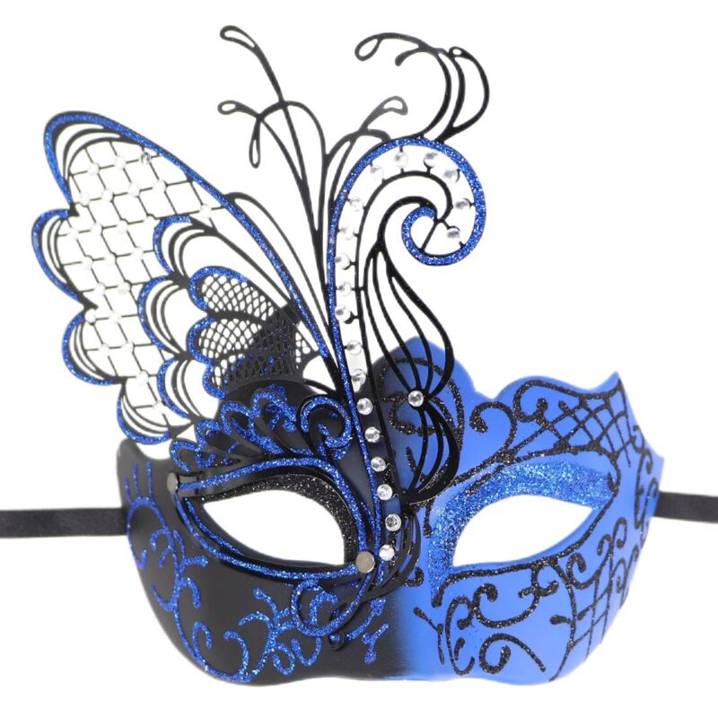 Damen-Schmetterlingsmaske aus Metall und Strass für Maskenball/Karneval/Kostümparty - Sexy (blau)
