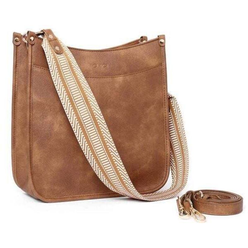 Damen-Schultertaschen, trendige Schultertasche aus veganem Leder für Damen mit zwei Trageriemen (braun)