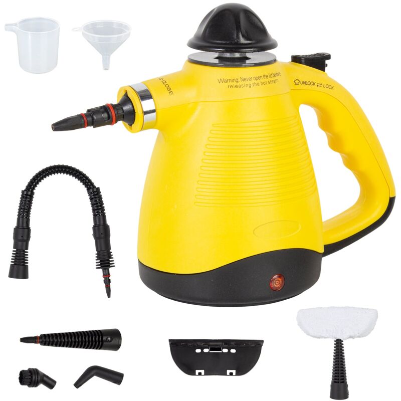 Dampfreiniger Handgerät mit 8 Zubehörteilen, Tragbarer Dampfreiniger 3,5Bar, Tank: 450 ml, Mehrzweck Heimgebrauch, für Teppiche, Böden, Auto, Bad,