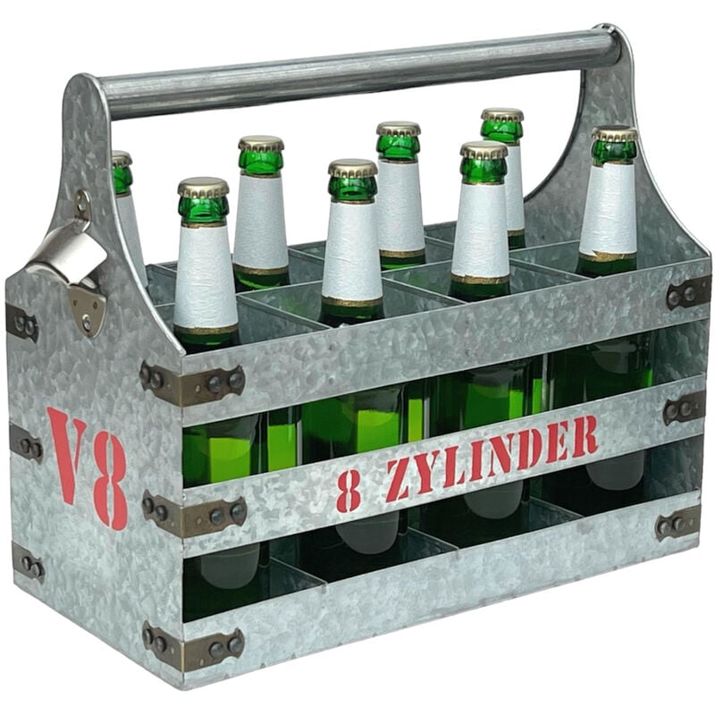 Bierträger Metall mit Öffner Flaschenträger 8 Zylinder V8 96404 Flaschenöffner Flaschenkorb Männerhandtasche Männergeschenke - Dandibo