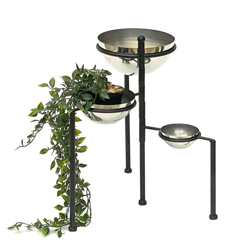 Dandibo - Blumentreppe Metall Rund 46 cm Blumenständer mit 3 Töpfe Silber 96082 Blumenständer Blumensäule Pflanzenständer Ablage