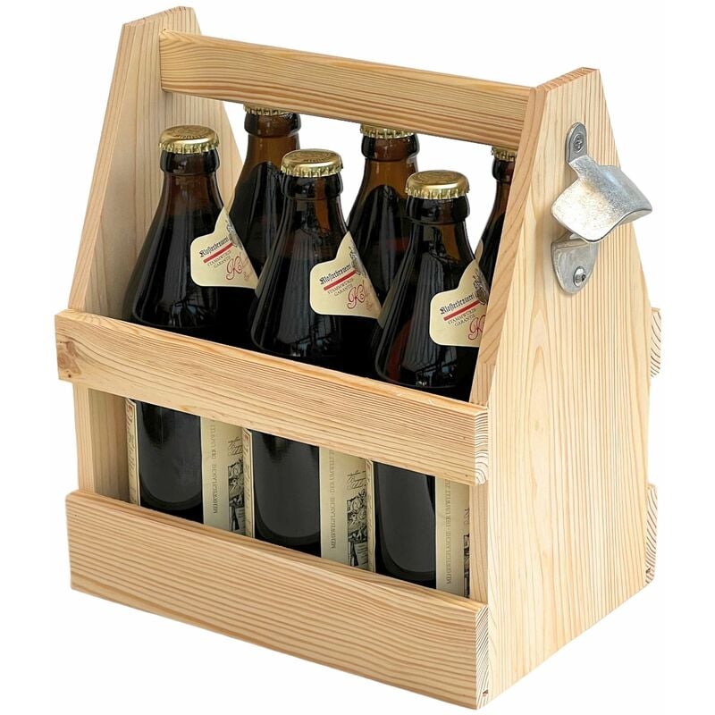 Flaschenträger 6 Flaschen Holz Bierträger mit Flaschenöffner 93945 Männerhandtasche - Dandibo