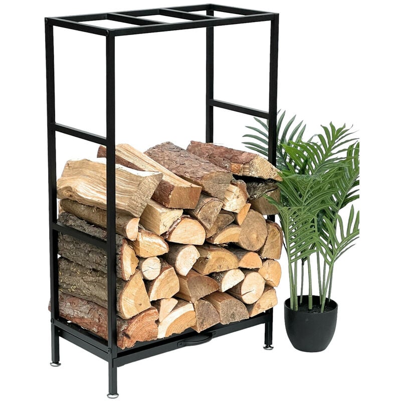 Dandibo - Kaminholzregal Innen Metall Schwarz Kaminholzständer 80 cm mit Schublade 96356 Holzkorb Kaminholzhalter Holzregal