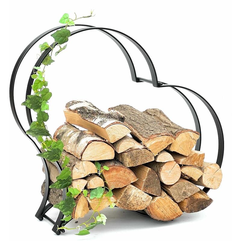 Dandibo - Kaminholzregal Innen Metall Schwarz Kaminholzständer Herz 96322 Holzkorb Kaminholzhalter Feuerholzregal Holzregal
