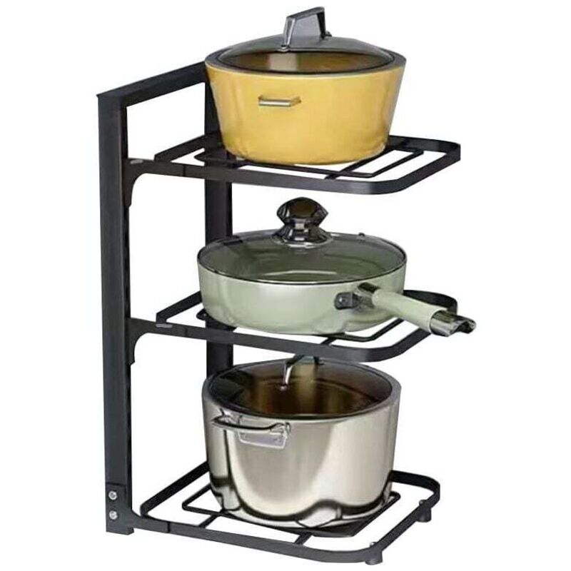 Das dreistöckige Topfregal für unter die Spüle bietet Platz für gusseiserne Töpfe und Backbleche.