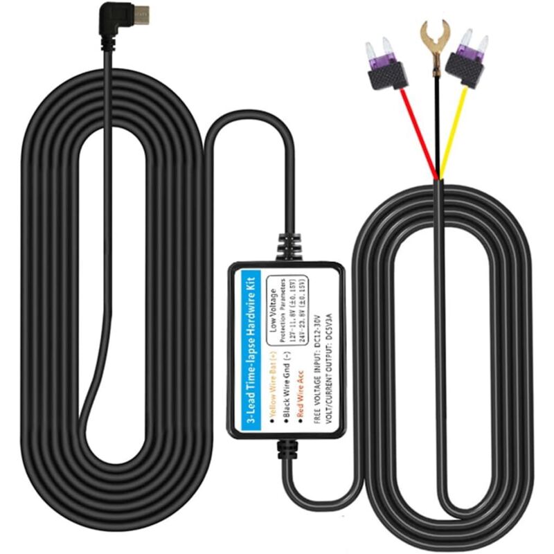 Dashcam-Kabelsatz, USB-C-Anschluss, 3,5 m Festverdrahtungssatz, Mini-Sicherung, 12 V-30 V auf 5 V/3 A, Typ-C-Festverdrahtungssatz, Netzkabelsatz für