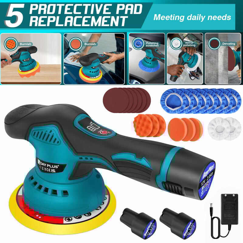 Dayplus - Exzenter Poliermaschine 12V Akku Auto Polierer Poliergerät 150mm Politur