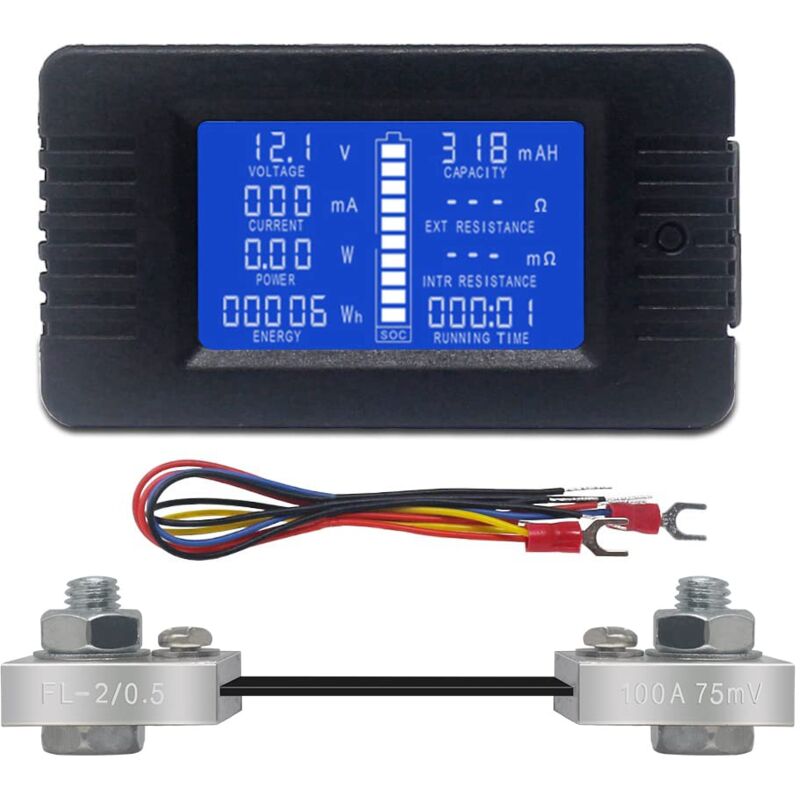 Ersandy - dc Batteriemessgerät Voltmeter Amperemeter Energie Energiemonitor lcd Digital Multimeter Spannung Strom Cap Ohm Stunde soc lcd Messgerät dc