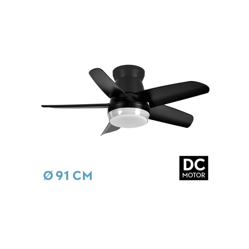 Ventilator dc neutron - Ventilator -- Farbe schwarz mit fünf Flügeln mit 6 einstellbaren Geschwindigkeiten mit 3 Temperaturen -- Licht Inklusive