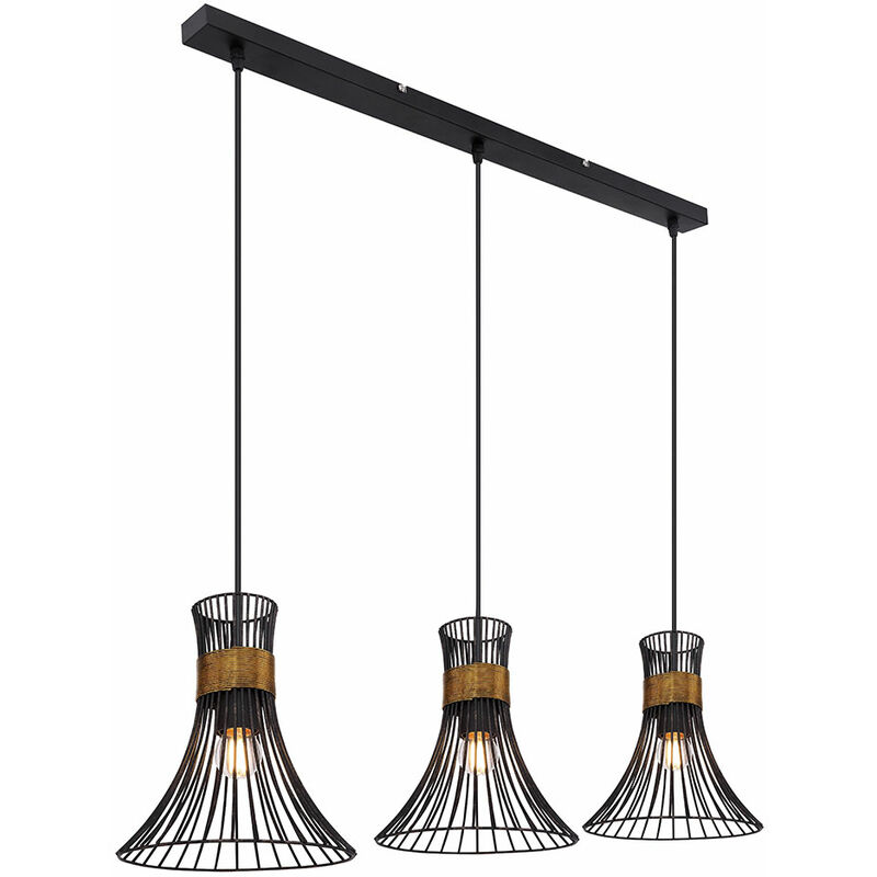 Decken Pendel Leuchte schwarz gold Wohn Ess Zimmer Beleuchtung Gitter Design Lampe im Set inkl. led Leuchtmittel