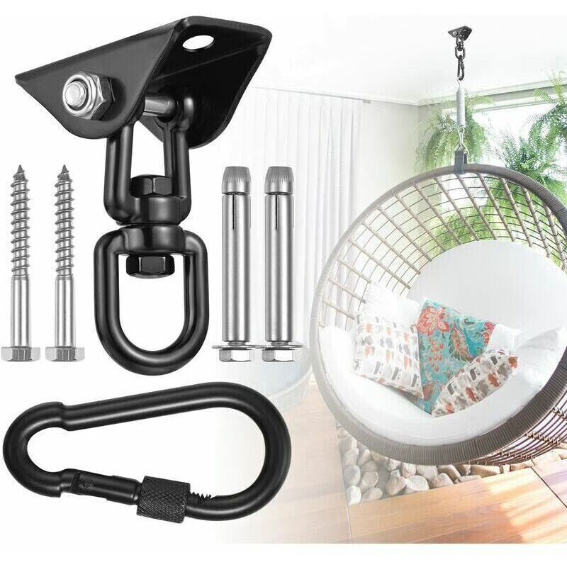 Deckenhaken für drehbaren Hängesessel 360°, Zubehör für Hängesessel Schaukel, Aufhängung, Haken mit Schraube für Beton, Holz, Spielplatz, Veranda,