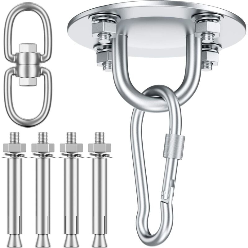 Deckenhaken für Hängesessel, 360°-Drehhaken, Edelstahl-Außenhalterung bis 500 kg für Deckenmontage, Hängesessel, Hängematte, Boxsack (1 Stück,