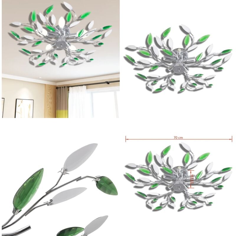 Vidaxl - Deckenlampe güne und weiße Blätterranken mit Acryl-Blättern 5x E14 - Deckenlampen - Deckenlampe - Home & Living - Mehrfarbig