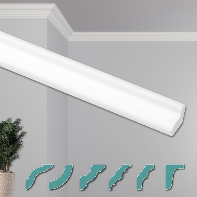 O Deckenleisten modern xps Styropor weiß, 2 Meter Stuckleisten Styroporleisten: ZG5 - 28 x 20 mm, Max. Paket (bester Meterpreis) - Hexim