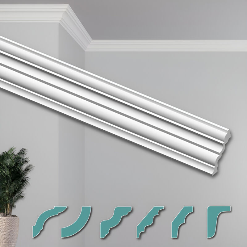 O Deckenleisten modern xps Styropor weiß, 2 Meter Stuckleisten Styroporleisten: ZG28 - 70 x 70 mm, Max. Paket (bester Meterpreis) - Hexim