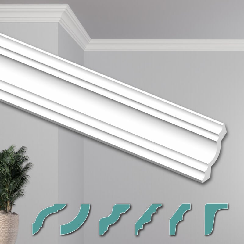 O Deckenleisten modern xps Styropor weiß, 2 Meter Stuckleisten Styroporleisten: ZG34 - 85 x 85 mm, Max. Paket (bester Meterpreis) - Hexim