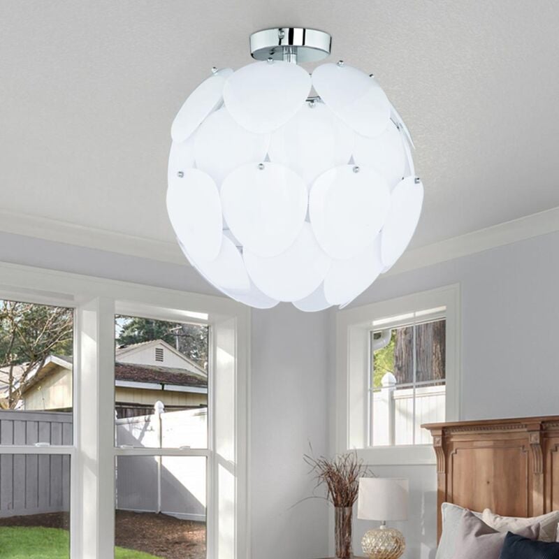 Deckenleuchte Kugel Steckbar Puzzle Scheibe Wohnzimmerlampe Deckenlampen, Chrom weiß, 1x E27, DxH 40x40 cm