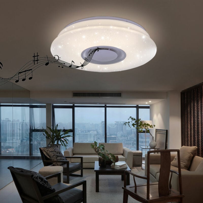 Etc-shop - Deckenleuchte led Musik Deckenlampe led Lautsprecher Leuchte mit Bluetooth , Metall, Sternen-Effekt, 1x 12W 720lm, DxH 36x8 cm