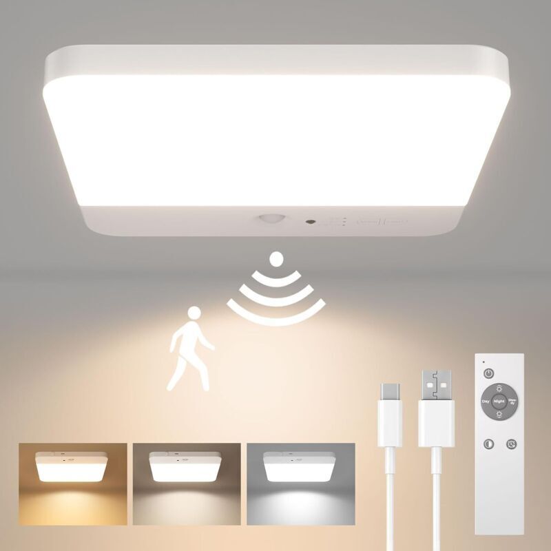 Deckenleuchte mit Bewegungsmelder, kabellose LED-Deckenleuchte, wiederaufladbare Deckenleuchte für Dusche, Badezimmer, Garage, Treppenhaus, 3