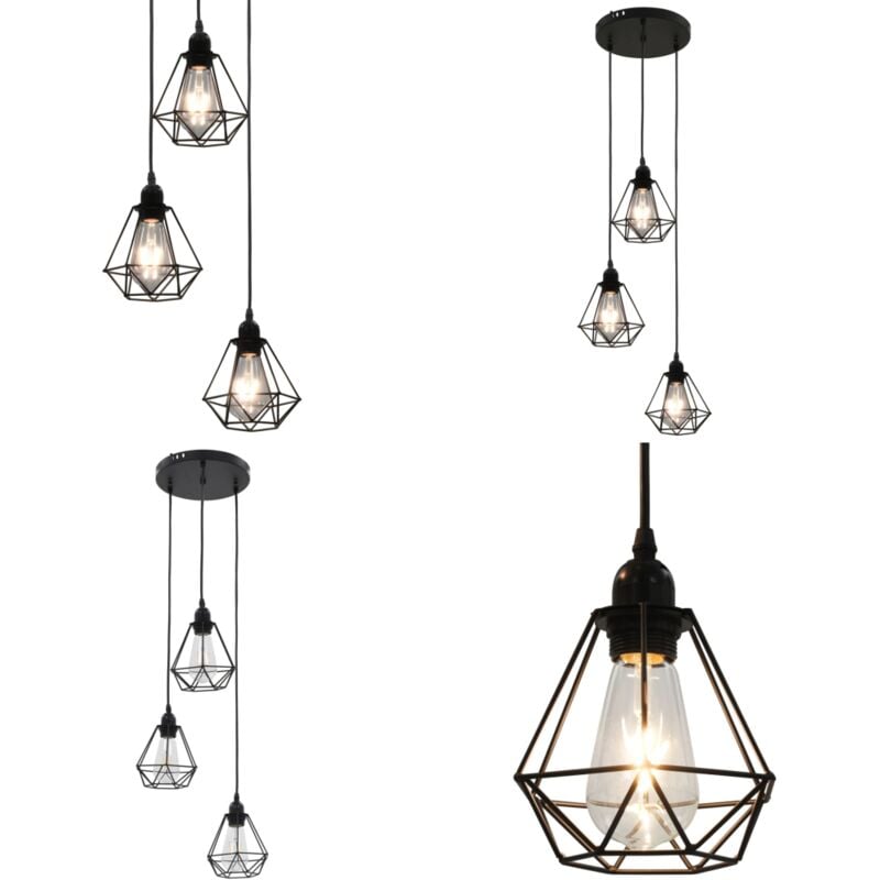Vidaxl - Deckenleuchte mit Diamant-Design Schwarz 3 x E27 Glühbirnen - Metalldeckeleuchte - Schwarze Deckenleuchte - Designer Deckenleuchte