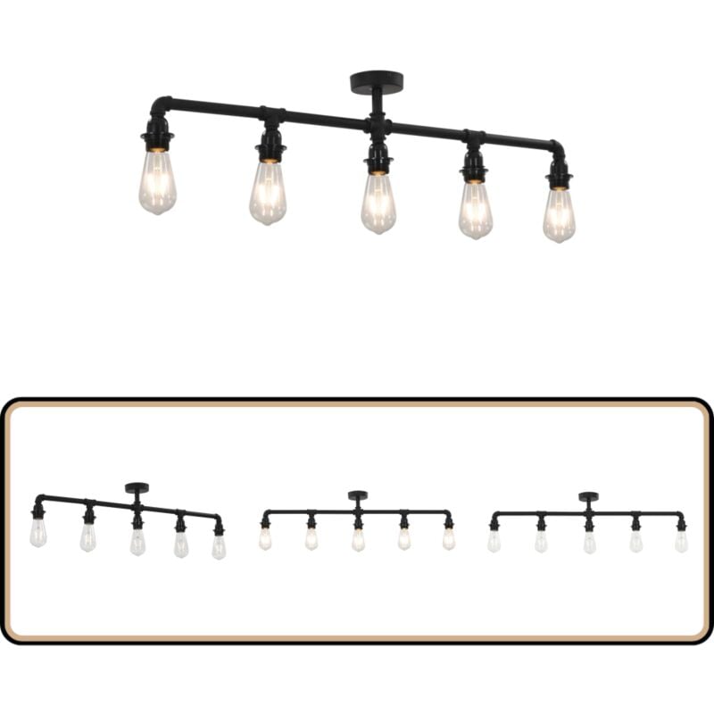 Deckenleuchte Schwarz 5 x E27-Fassungen - Steampunk Lampe - Deckenlampe Schwarz - Wohnzimmer Deko - Industrie Style - Metall Lampe
