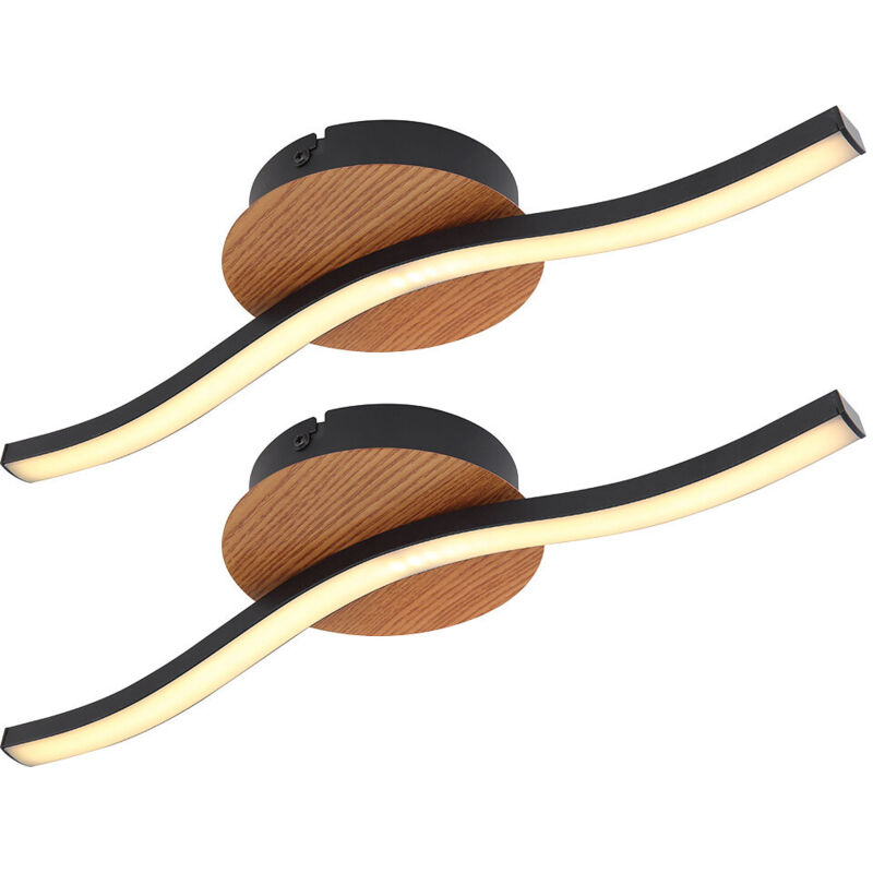 Deckenleuchte Wohnzimmerlampe LED Holz Deckenlampe schwarz Deckenlampe Schlafzimmer, Metall Acryl ,1x LED 6W 500Lm 3000K, LxBxH 39,5x13x7 cm, 2er Set