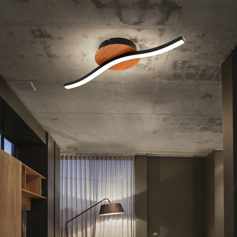 Etc-shop - Deckenleuchte Wohnzimmerlampe led Holz Deckenlampe schwarz Deckenlampe Schlafzimmer, Metall Acryl ,1x led 6W 500Lm 3000K, LxBxH 39,5x13x7