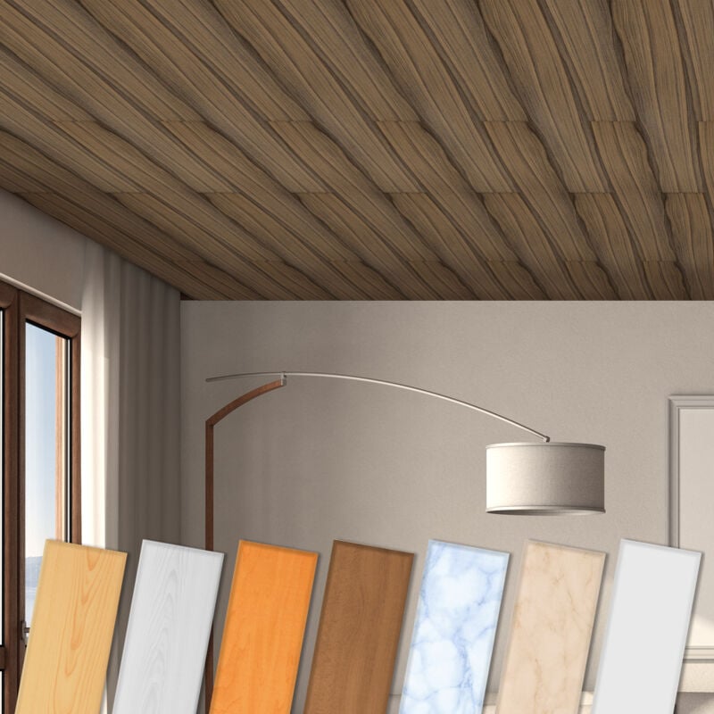 Deckenpaneele aus XPS Styropor - Deckenverkleidung leicht und stabil - viele Muster & Farben: Muster ca. 25cm, P-13 Nussbaum Klassisch Restposten