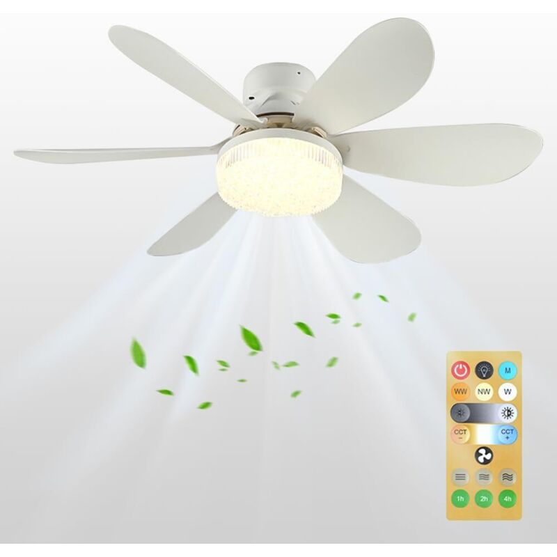 Deckenventilator mit Licht, 52 cm, leiser Deckenventilator mit Licht und Fernbedienung, 6 Flügel, 3 Geschwindigkeitsstufen, 3 Farben,