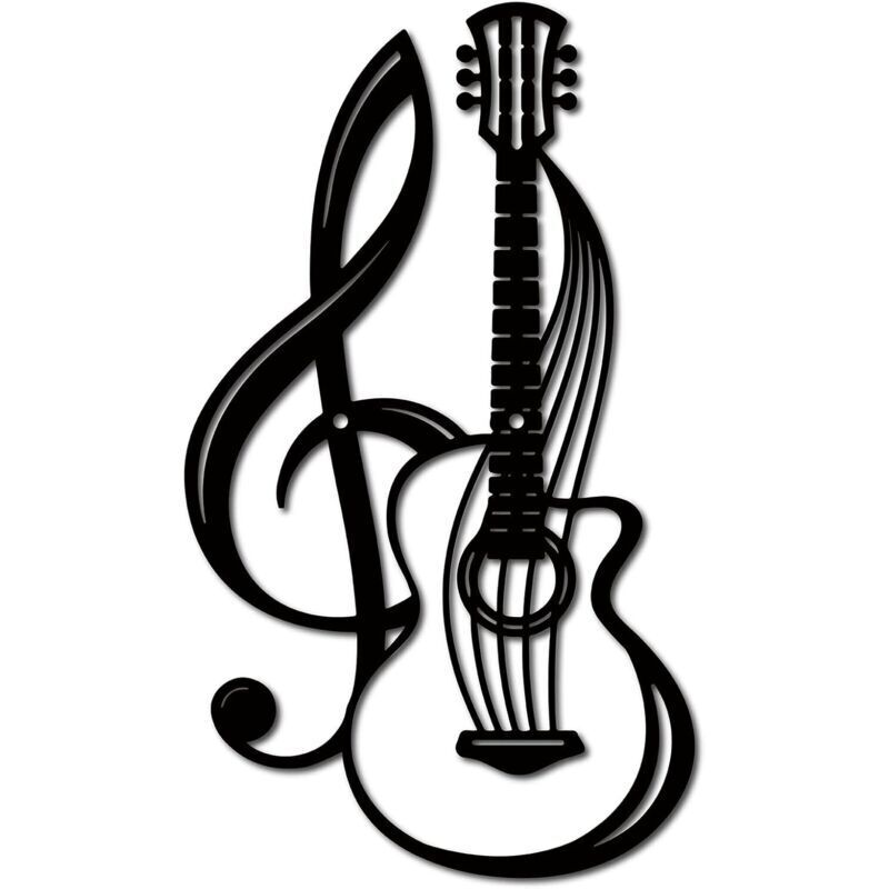 Metallene Wanddekoration, Musikinstrumente, schwarze Gitarre, hängendes Eisenornament, für Balkon, Garten, Zuhause, Wohnzimmer, Innen- und