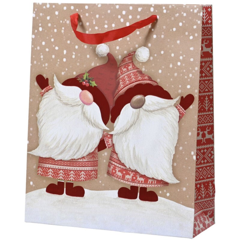 Decoris Geschenktasche Weihnachten mit Wichtel-Motiv rot weiß 42 x 30 cm