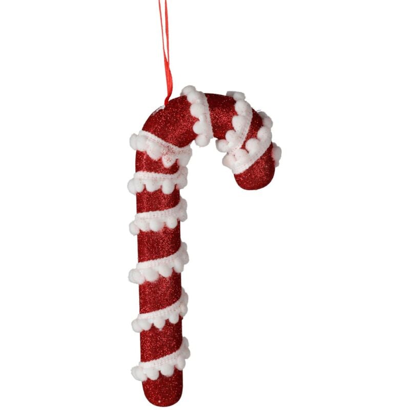 Deko Zuckerstange 17cm Weihnachtsdeko Baumschmuck Baumanhänger weiß rot Glitzer - rot