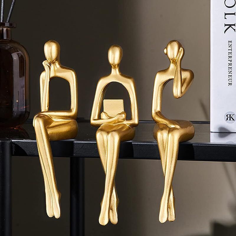 Dekorative goldene Statue für Wohnzimmer, Wohnbereich, Regal, modernes Regal, Büro, Tisch, 3-teilig