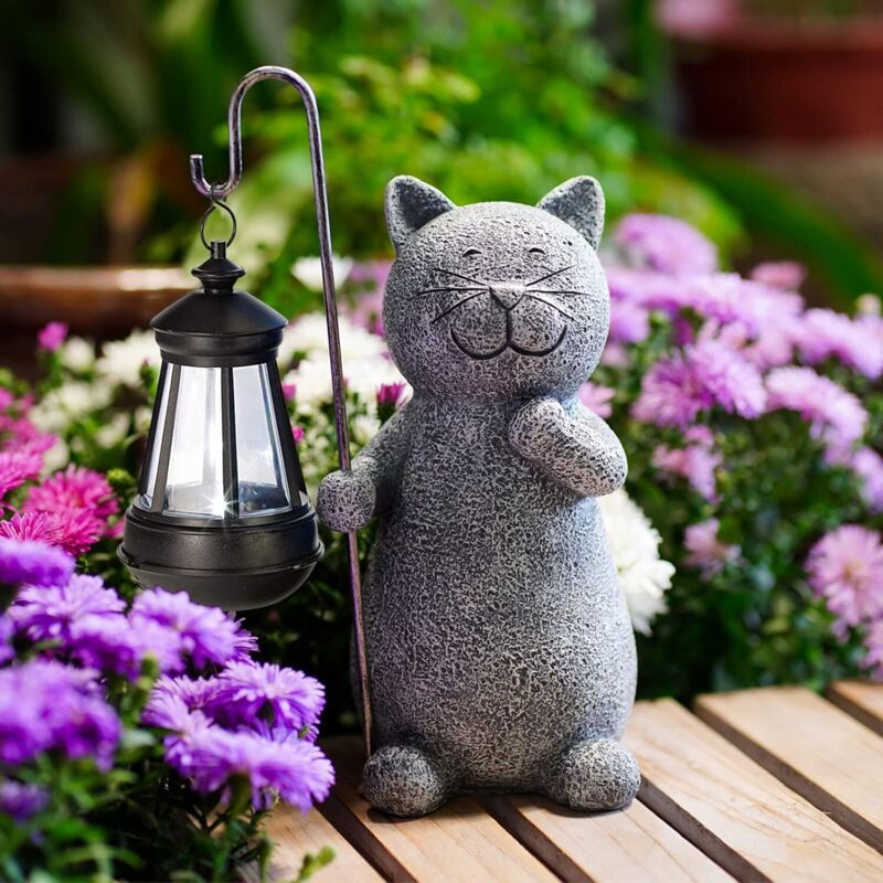 Dekorative Katzenstatue für den Garten im Freien mit Solarlicht – Wohnzimmerdekoration, Geschenk für Frauen, Männer, Mama, Geburtstag, wasserdichte