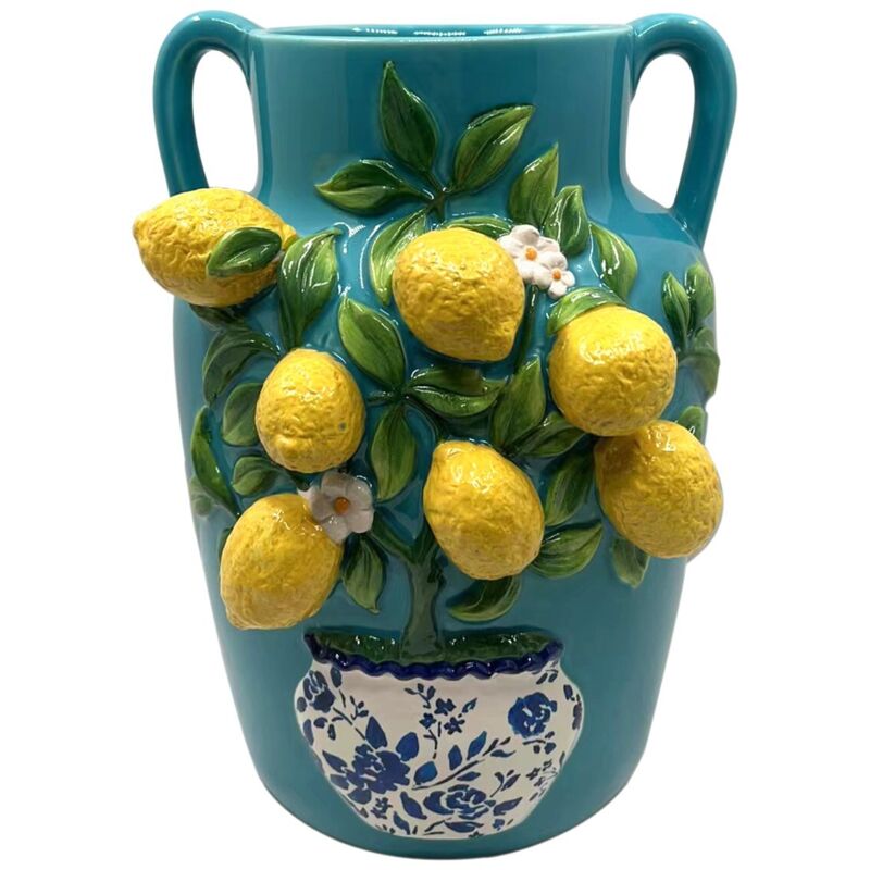 Signes Grimalt - Kleine dekorative Zitronenvase im mediterranen Stil aus Keramik, ideal für Geschenke und Heimdekoration