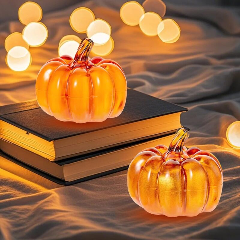Dekorativer Kürbis X2, Halloween-Kürbis-Lampen-Dekoration, dekorative Kürbisse mit LED-Lichtern, Halloween-Dekoration, Kürbislicht für