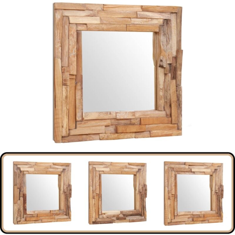 Dekorativer Spiegel Teak 60 x 60 cm Quadratisch - Teekholzspeigel - Wandspiegel - Quadratischer Spiegel - Dekorativer Spiegel - Wohnzimmerdeko