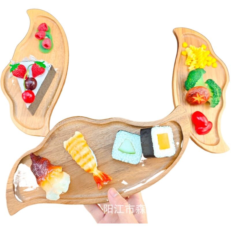 Dekoratives, einteiliges Obsttablett aus Holz, hellbraun, ideal für Snacks und Desserts, handgefertigt aus natürlichen Materialien, perfekt für