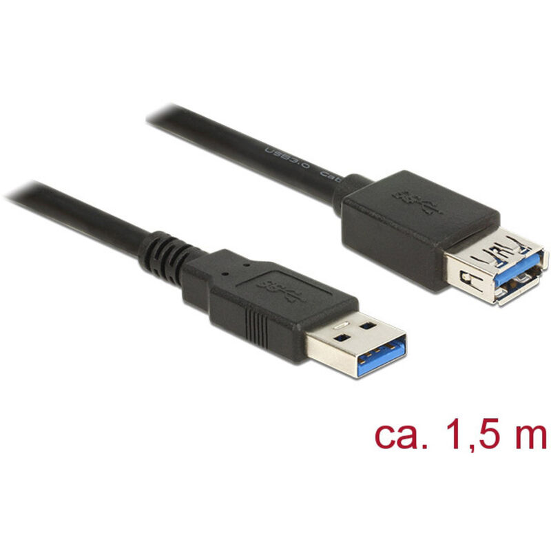 USB-Kabel usb 3.2 Gen1 (usb 3.0 / usb 3.1 Gen1) usb-a Stecker, usb-a Buchse 1.50 m Schwarz ve - Delock